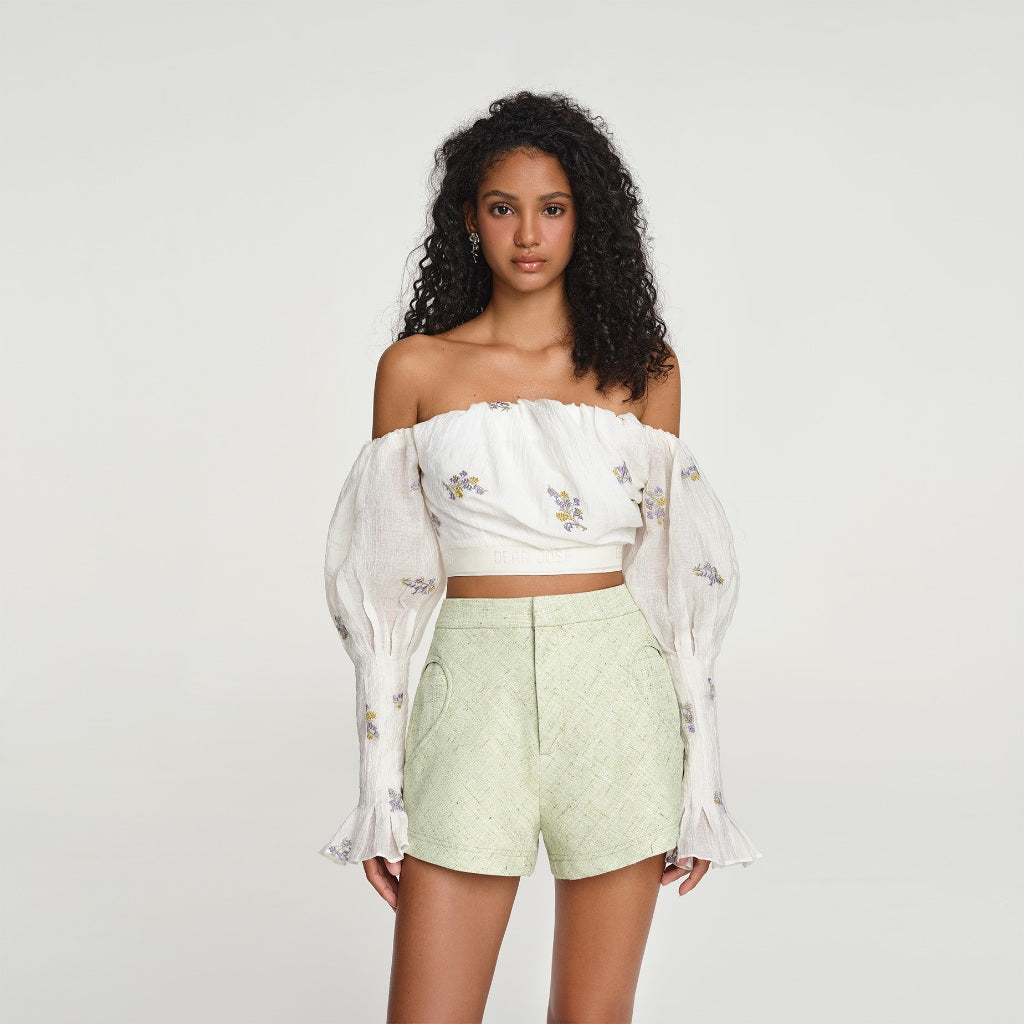 DEAR JOSÉ - ATLANTIS off-the-shoulder crop top in LILY floral organza fabric