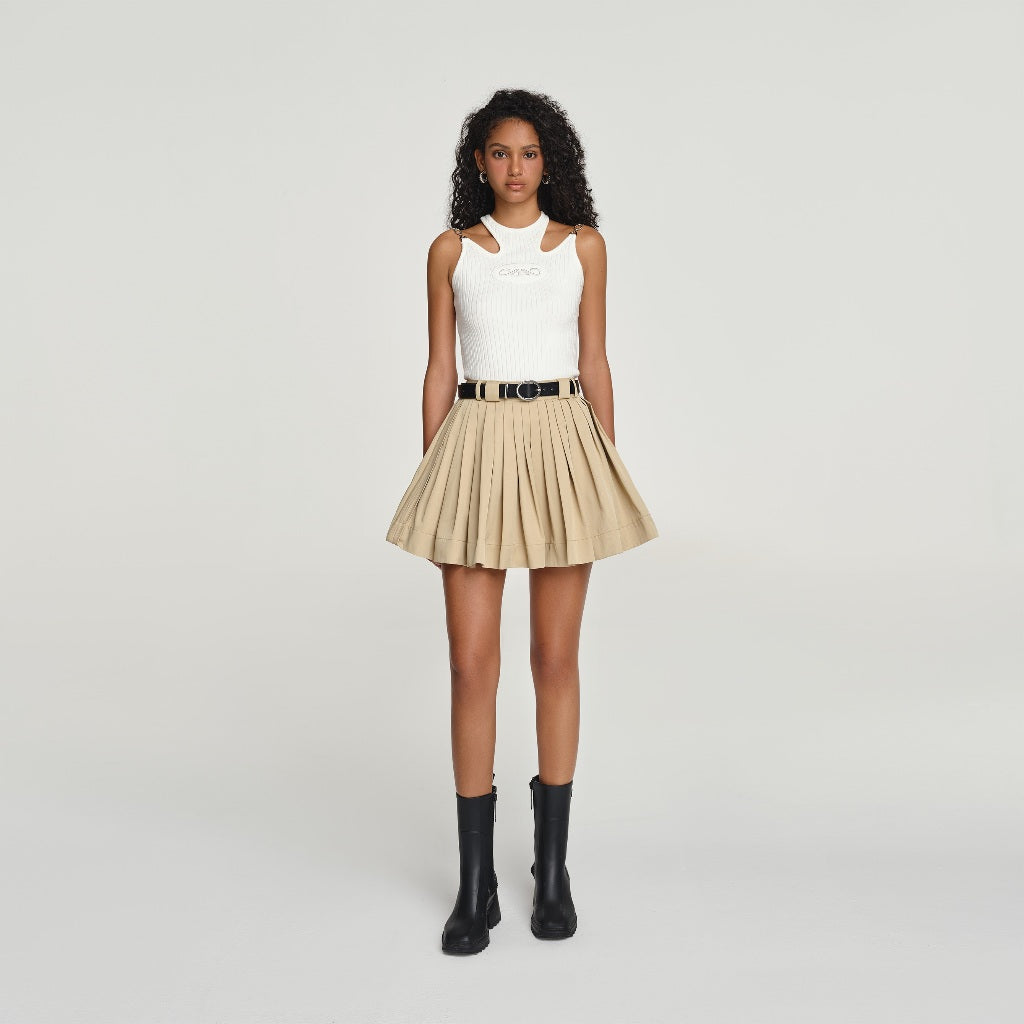 DEAR JOSÉ - ASTRONA KHAKI pleated mini skirt in beige chino fabric