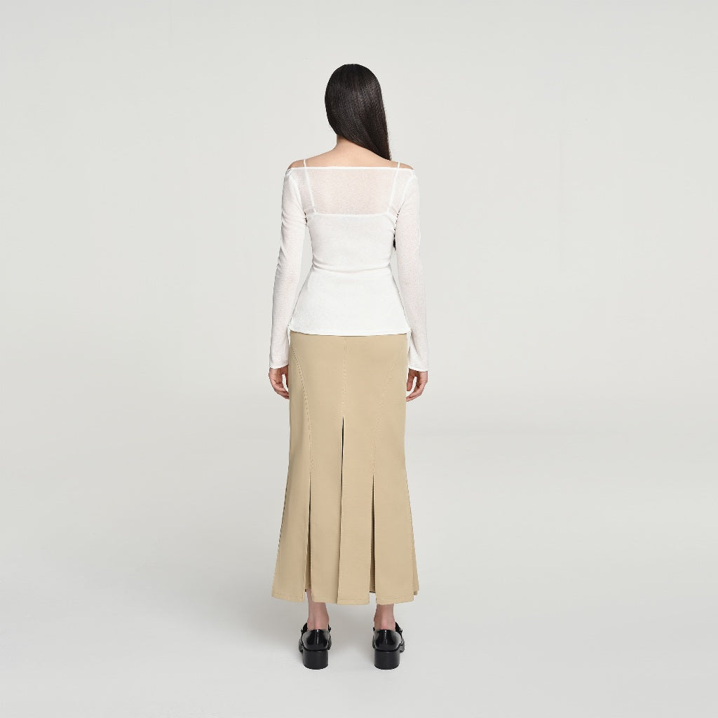 DEAR JOSÉ - ORIGAMI KHAKI long skirt in beige chino fabric