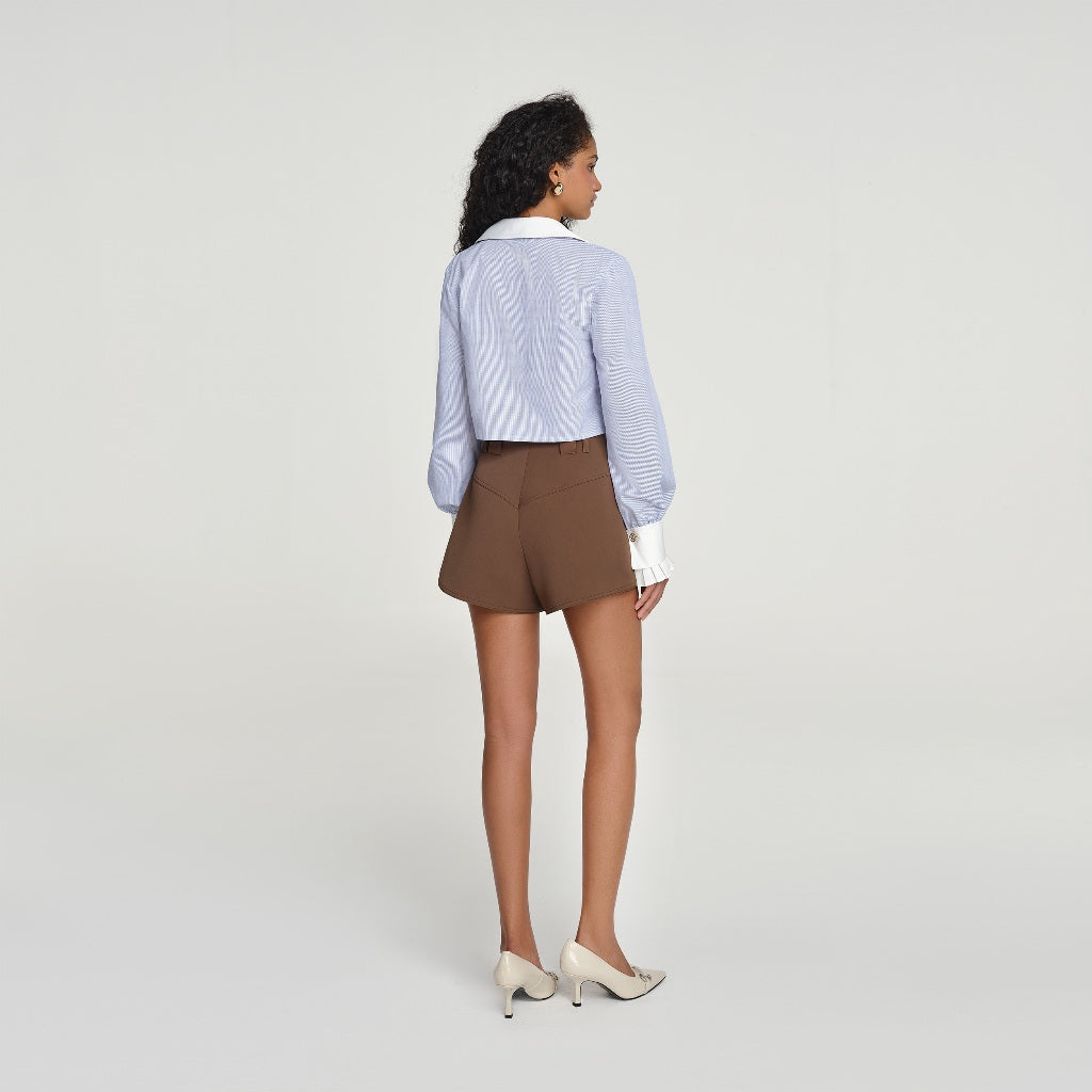 DEAR JOSÉ - ORIZURU CREPE wide leg shorts in brown chino