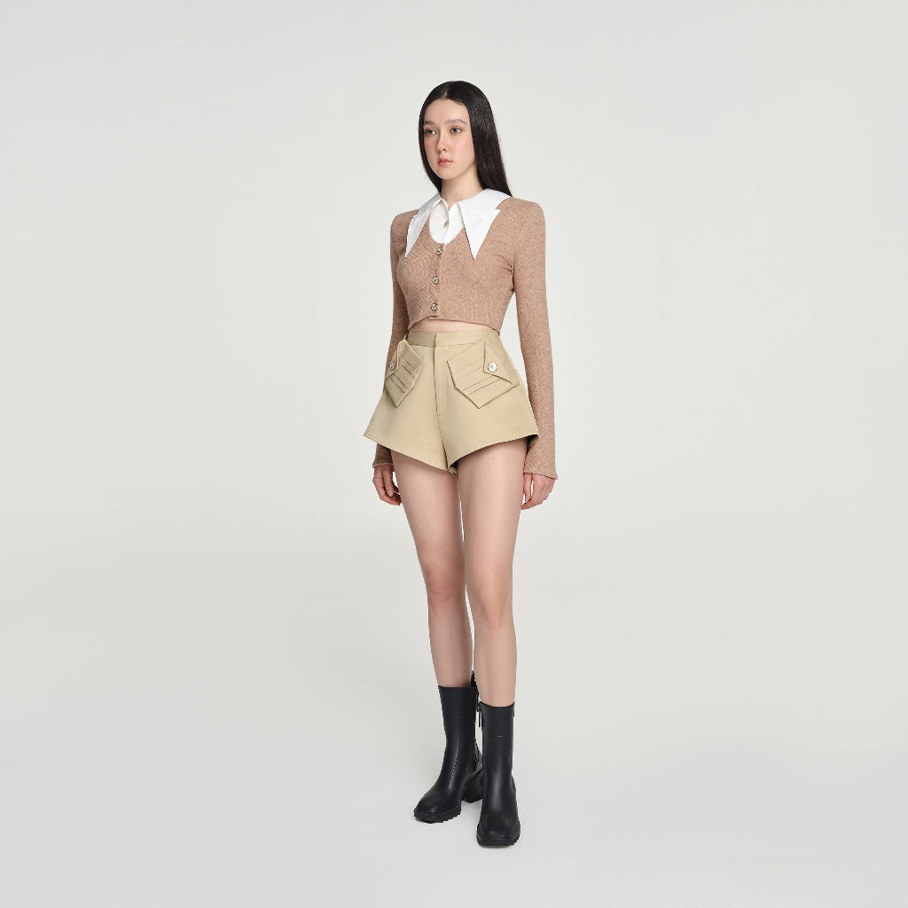 DEAR JOSÉ - ORIGAMI KHAKI wide leg shorts in chino beige