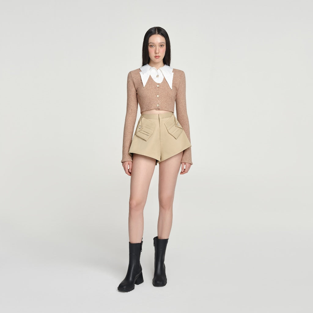 DEAR JOSÉ - ORIGAMI KHAKI wide leg shorts in chino beige