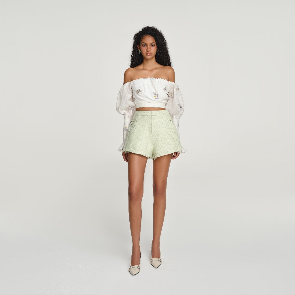 DEAR JOSÉ - HEART OF STONE GREEN brocade shorts