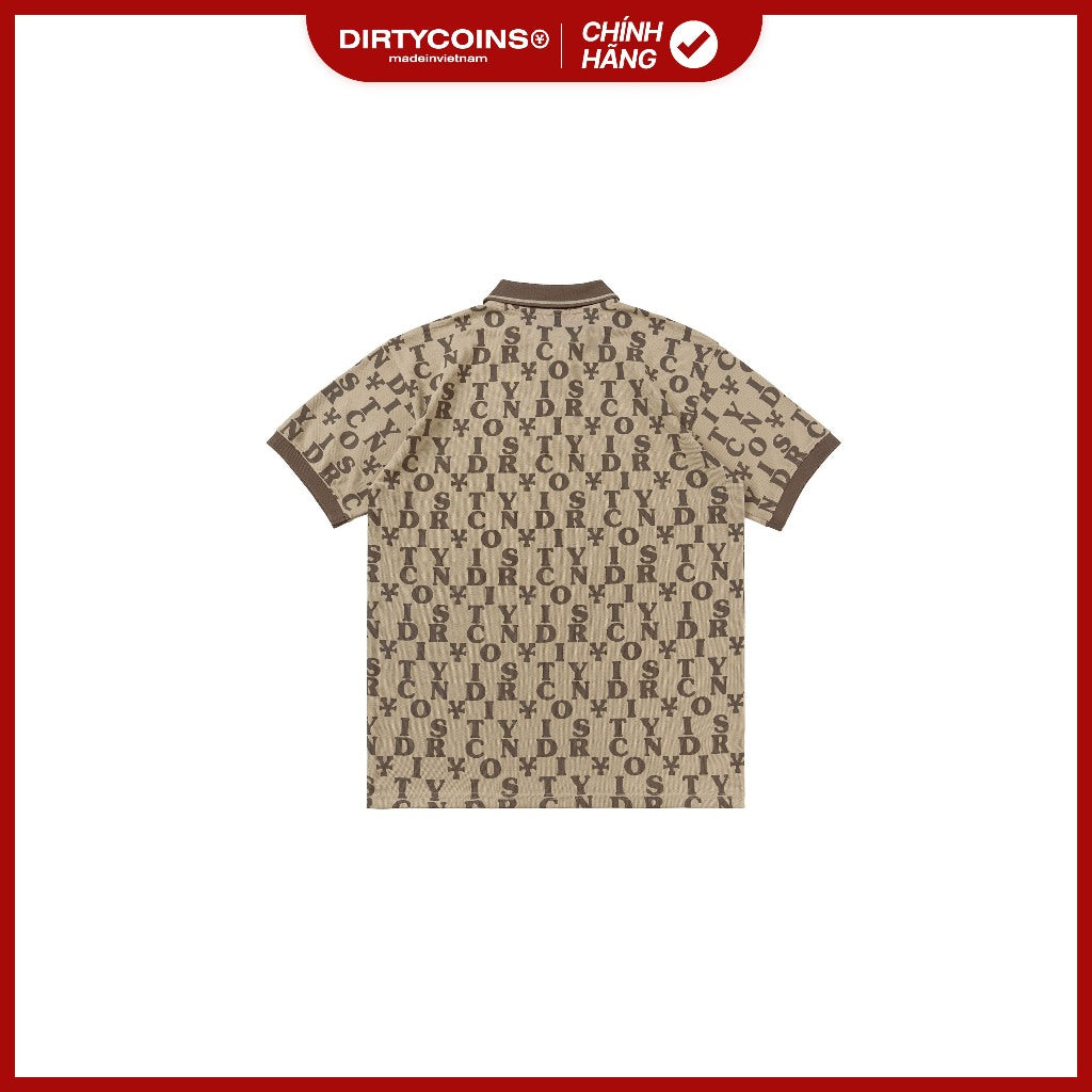 DirtyCoins Letter Pattern Polo Shirt - Cream/Brown