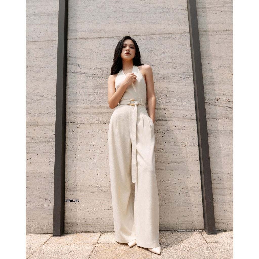 Set of women's jumpsuit with long sleeveless shirt and elegant beige loose pants CLOUD JUM _DXJ150002 (BELT INCLUDED)