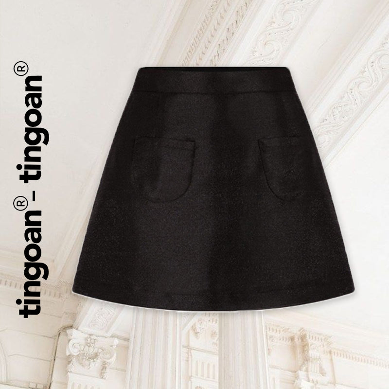 TINGOAN® - A-line paper tafta skirt with 2 black front pockets BADDIE SKIRT/BL