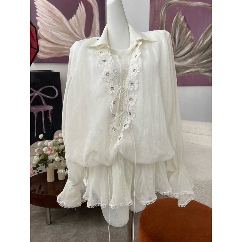 ONONMADE Set Two Piece Set Long Sleeve Pleated Shirt and Cream Shorts Erin Set