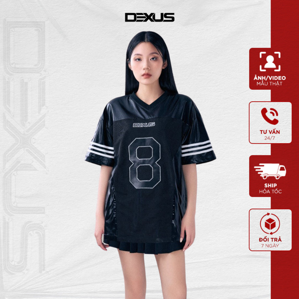 Women's Cotton Leather Short-sleeved T-shirt from Loose and Marked Pants, Personality Black DEXUS JERSEY_DXA140508