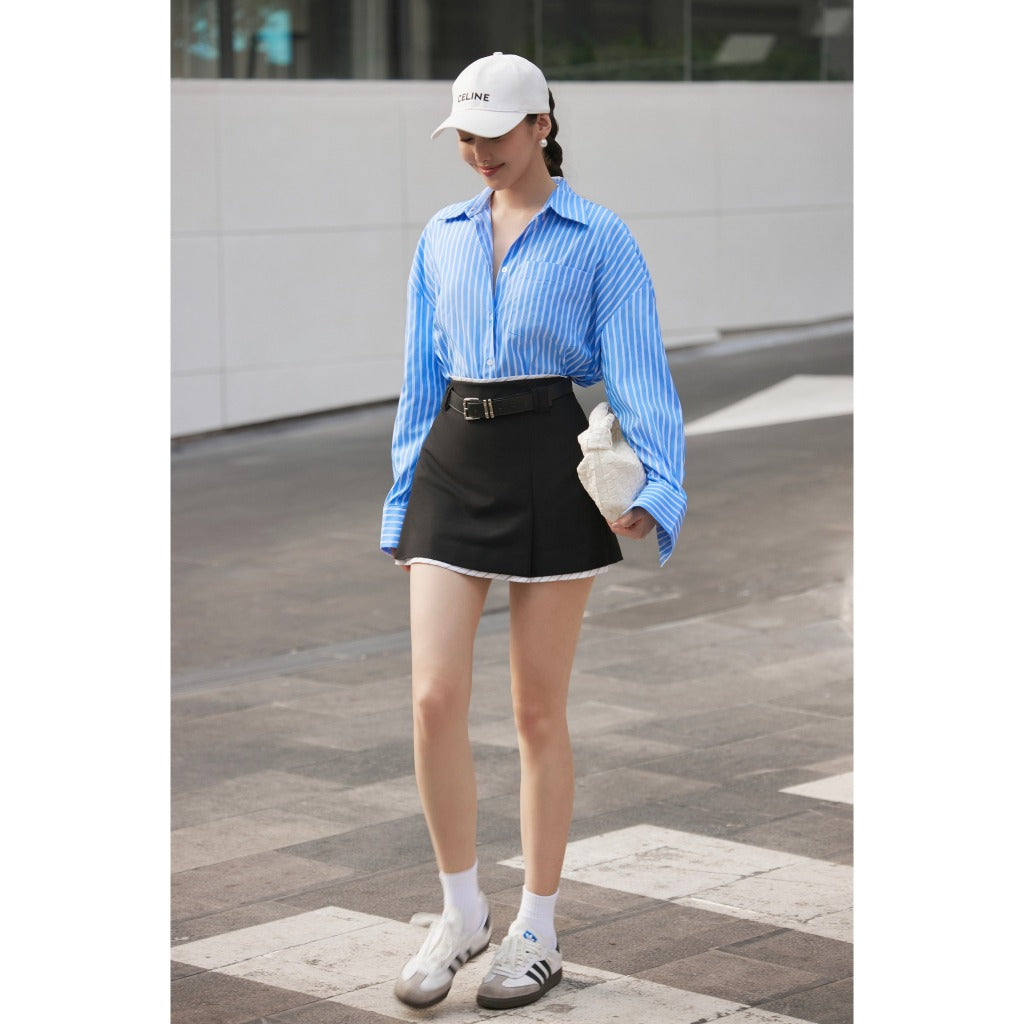 Áo sơ mi kẻ tăm xanh oversize HUONG BOUTIQUE BSSM50