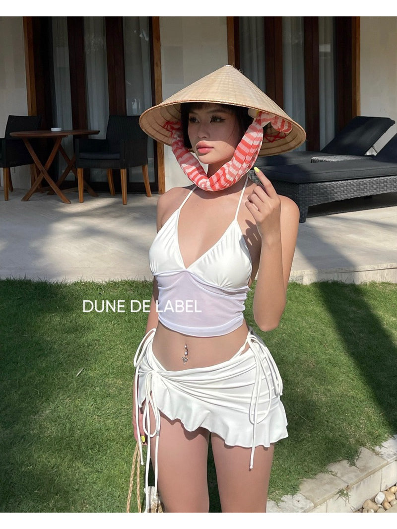 DUNE DE LABEL l White 2-Piece Bikini with Mesh Chiffon - HAWAII BIKINI