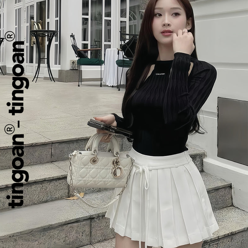 TINGOAN® - White low-waist skirt with bow tie waist NINA SKIRT/WH LATEST VERSION June 2024