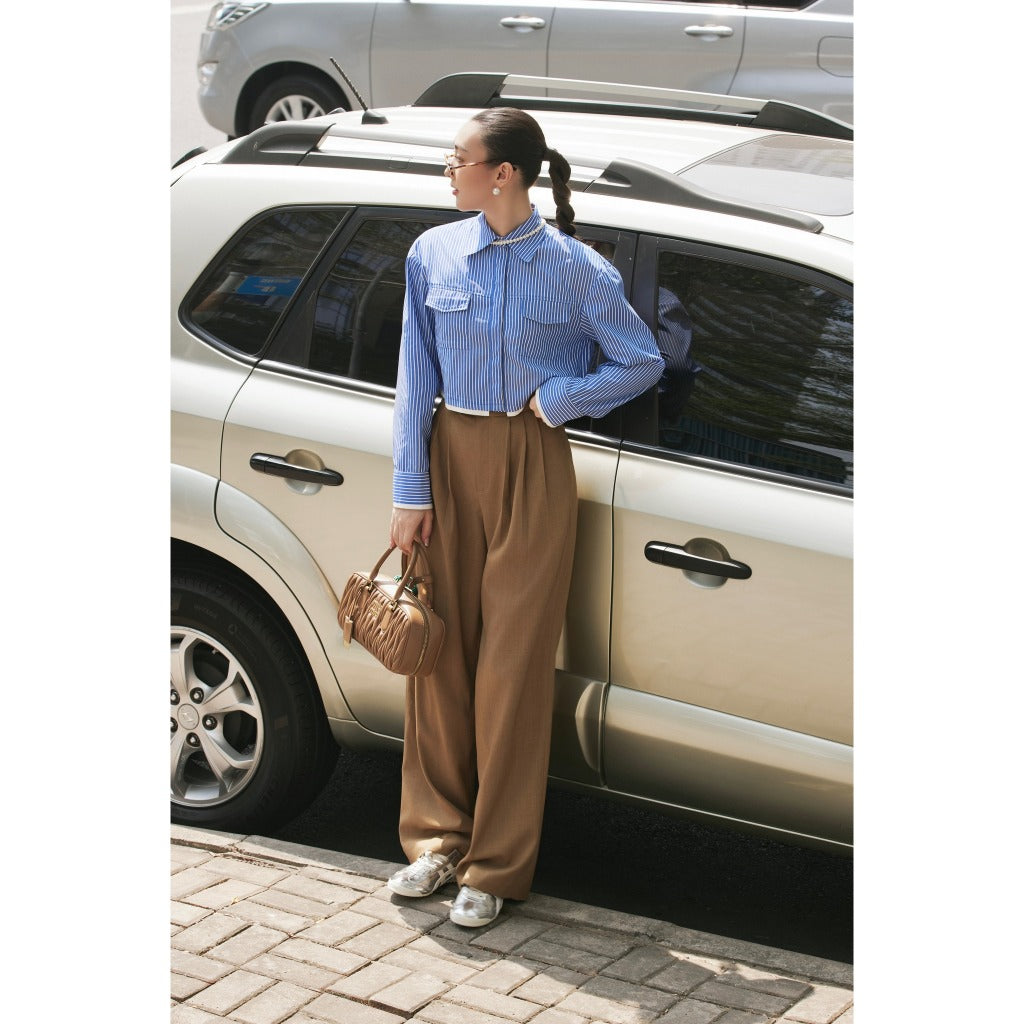 HUONG BOUTIQUE 3-mm brown loose pants BSQ07