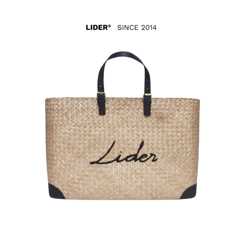 LIDER Somerset Seagrass Tote Bag with Leather Strap