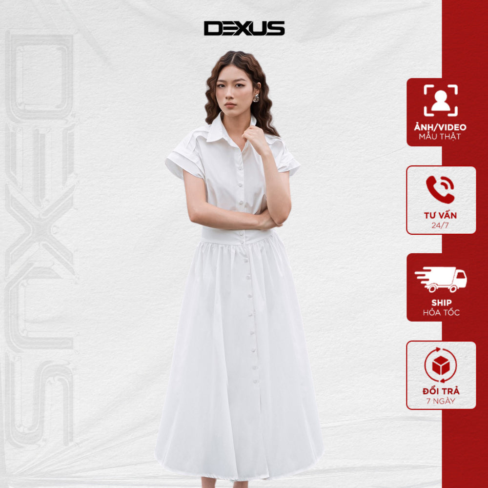 Elegant basic long-sleeved dress / shirt dress for work and play LYNNE DRESS_DXV70272 (white/grey)