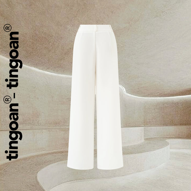 TINGOAN® -THUNDERCLOUD PANTS/WH white wide-leg high-waist pants with a flared waist, latest version October 23