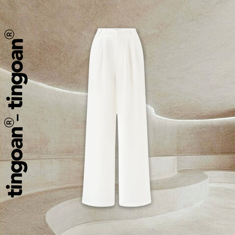 TINGOAN® -THUNDERCLOUD PANTS/WH white wide-leg high-waist pants with a flared waist, latest version October 23