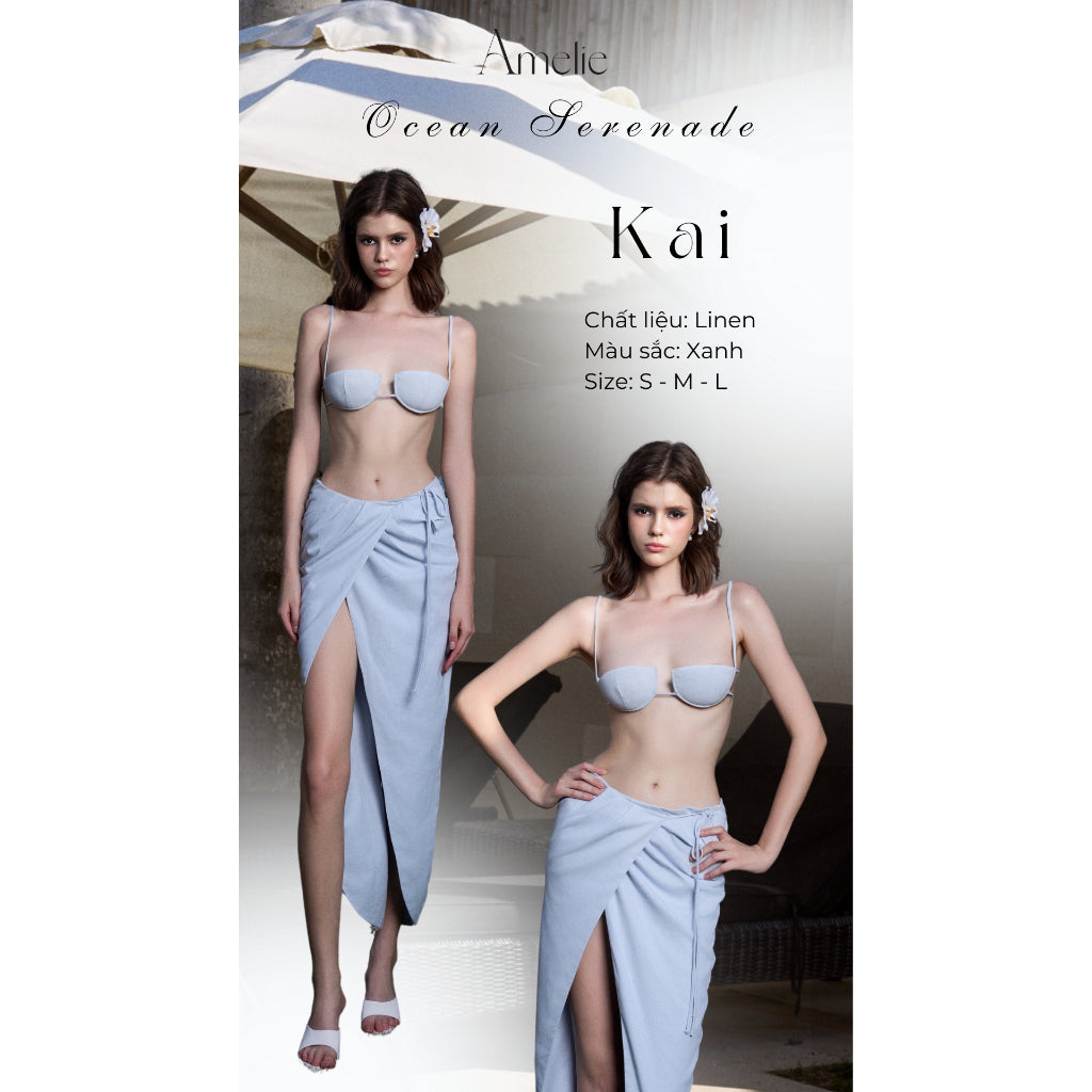 2-strap Croptop Bra Set + Bow-tie Bikini Cover Skirt - Kai Set AMELIE 