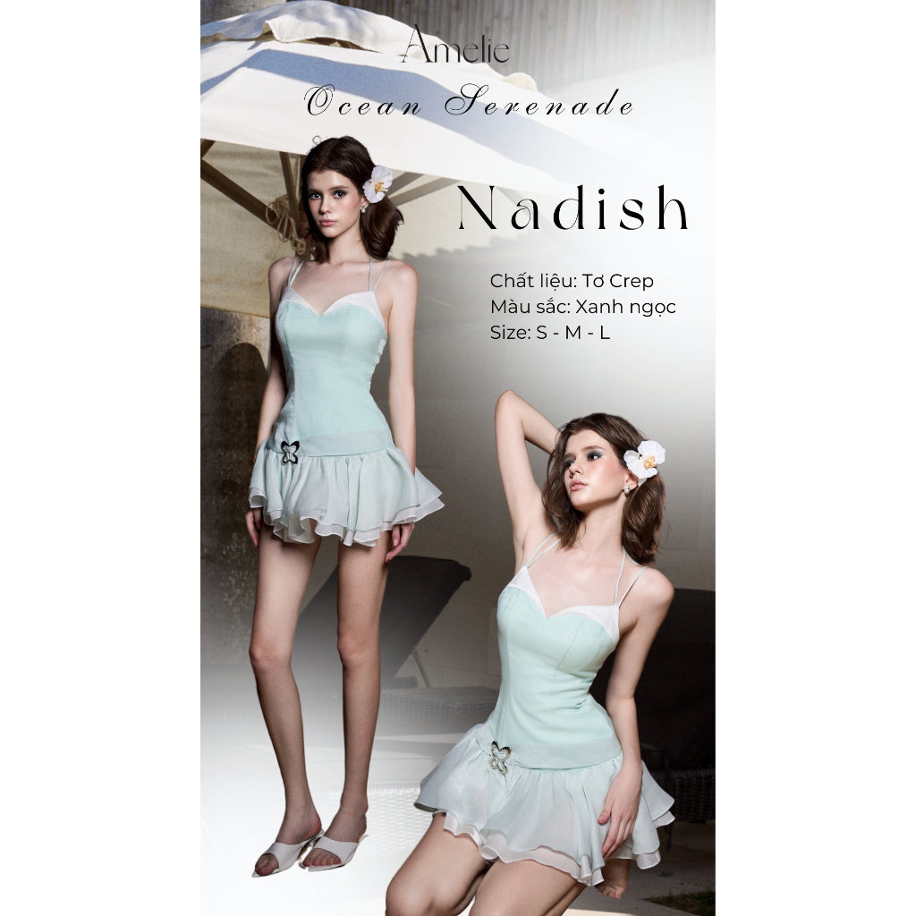 Blue pleated two-strap summer dress - Nadish Dress AMELIE