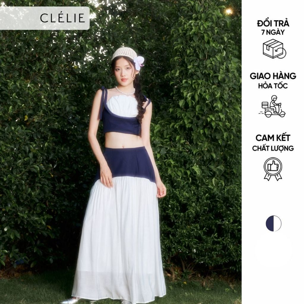 Set of corset top with 2 ruffled bow ties and long silk skirt | JOYCE SET - CLÉLIE