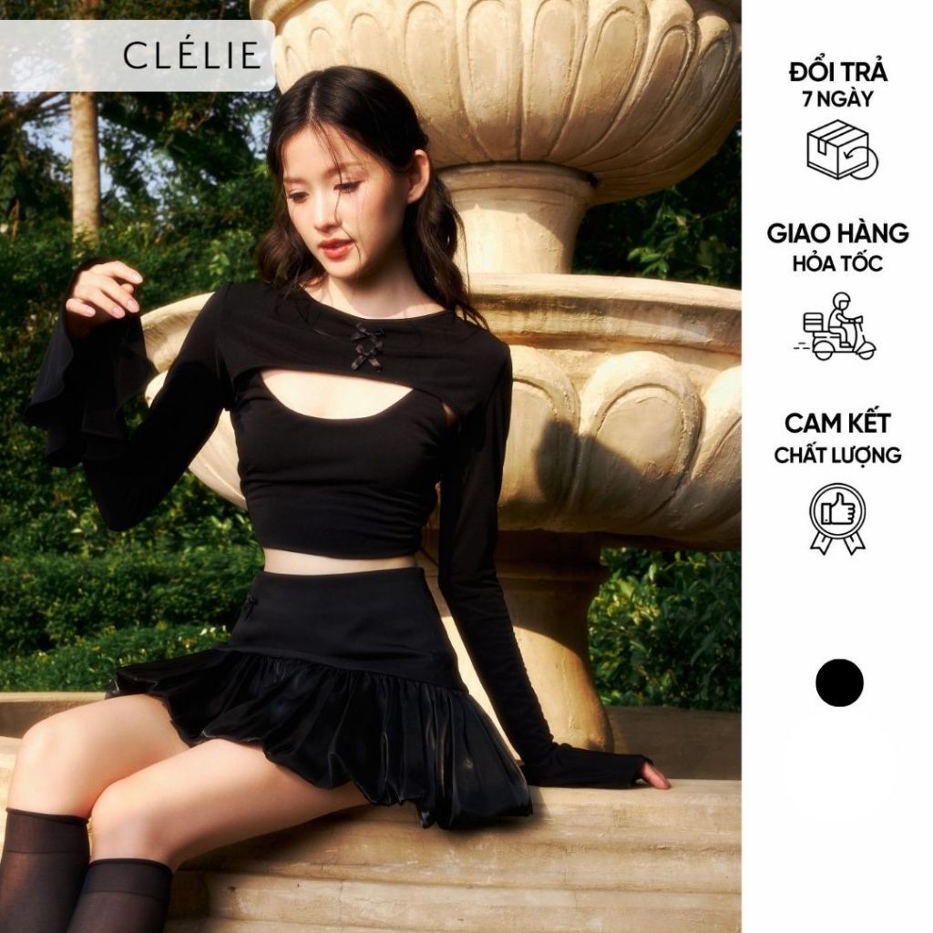 Women's 2-strap t-shirt with long-sleeved jacket with ribbon bow | YUE TOP - CLÉLIE