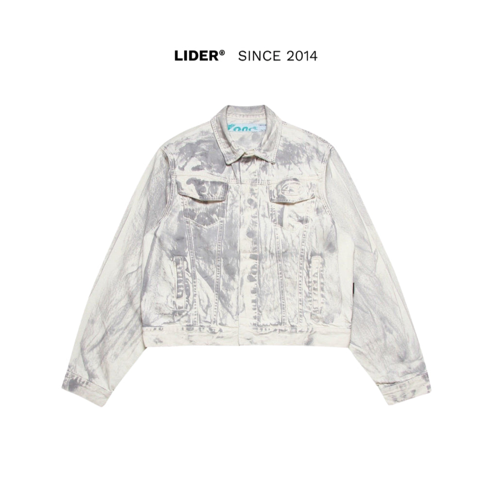 Regular Unisex Washed Denim Jacket Gray and White LIDER GUNSMOKE WASHED DENIM JACKET