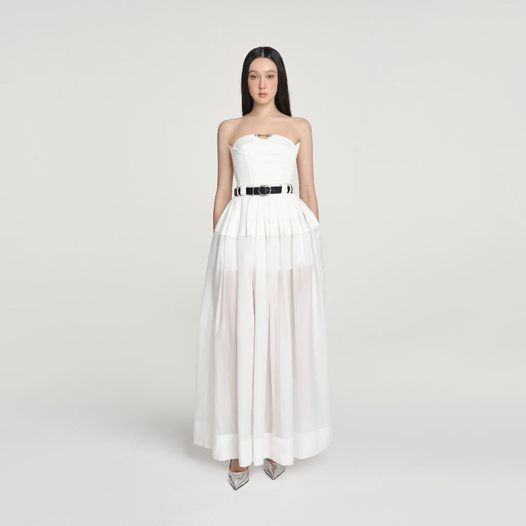 DEAR JOSÉ - PANDORA sleeveless long dress in white khaki fabric (no belt included)