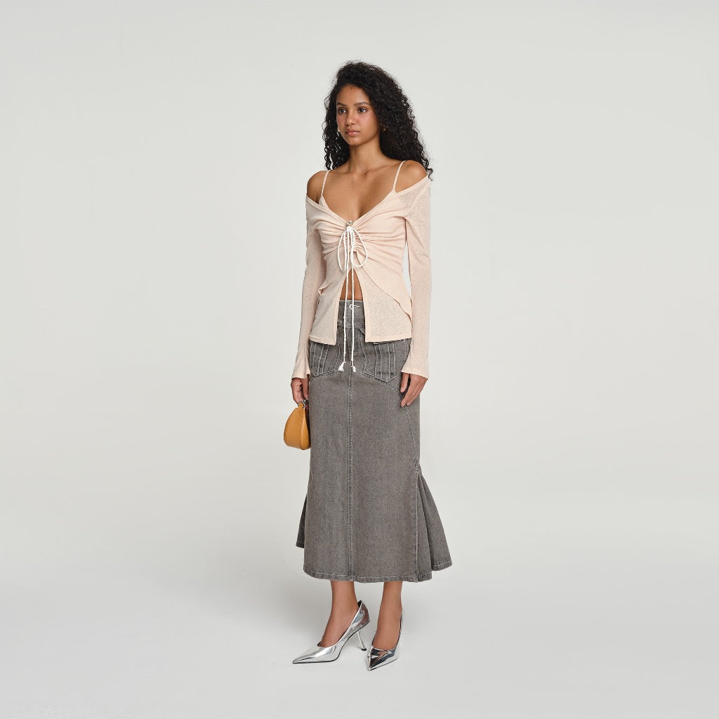 DEAR JOSÉ - Gray khaki midi skirt - Origami