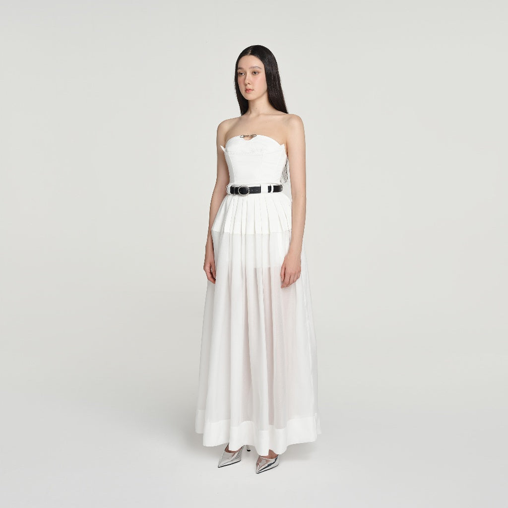 DEAR JOSÉ - PANDORA sleeveless long dress in white khaki fabric (no belt included)