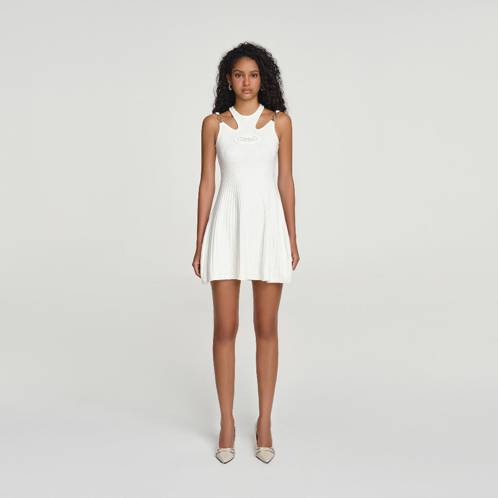 DEAR JOSÉ - FAIRY EYES sleeveless short dress in white knit fabric