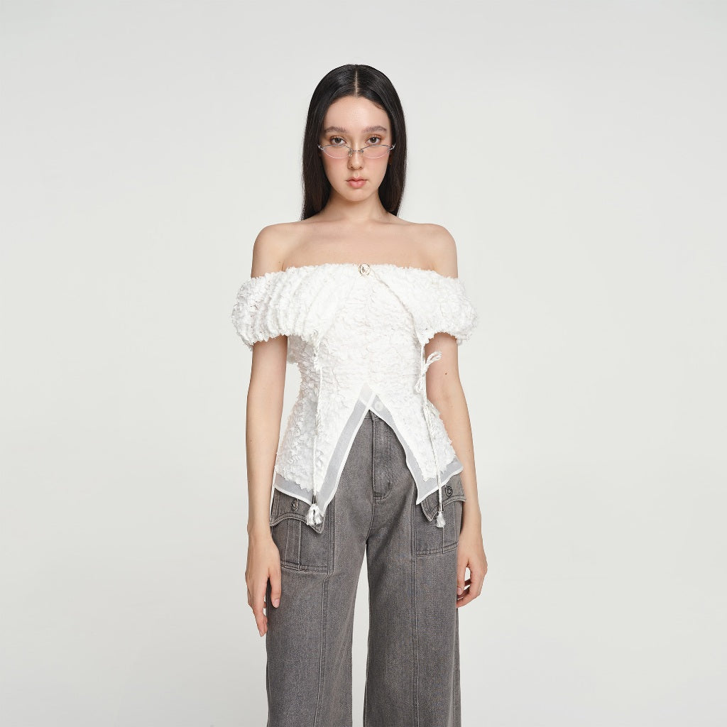 DEAR JOSÉ - White organza off-the-shoulder ORIZURU blouse