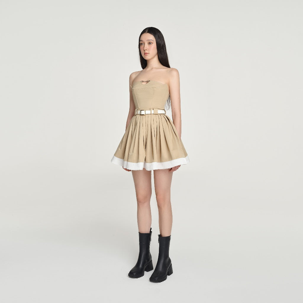 DEAR JOSÉ - PANDORA beige khaki sleeveless short dress (no belt included)