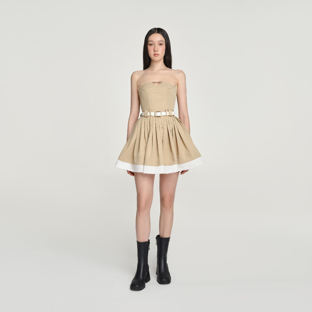 DEAR JOSÉ - PANDORA beige khaki sleeveless short dress (no belt included)