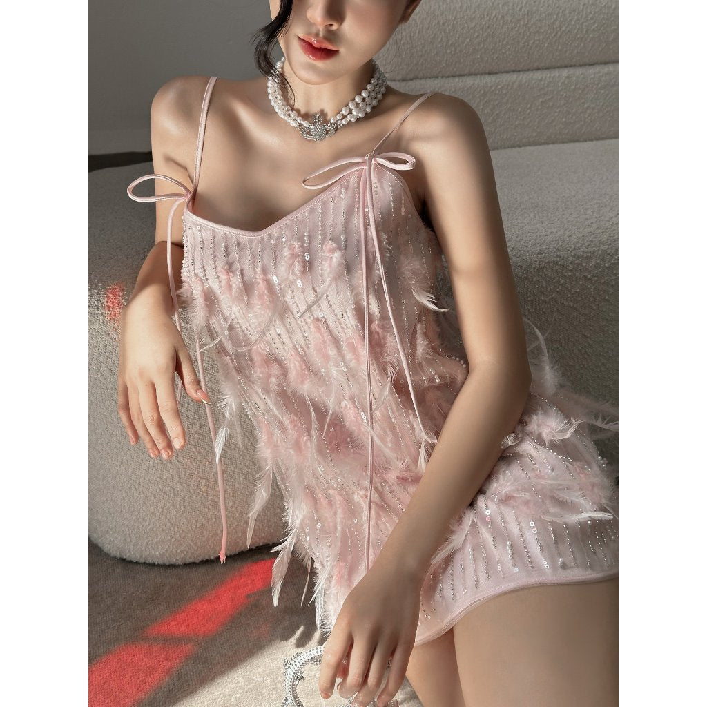 ONONMADE Váy Đầm Mùa Hè Hai Dây Phối Lông Phelim Mini Dress.