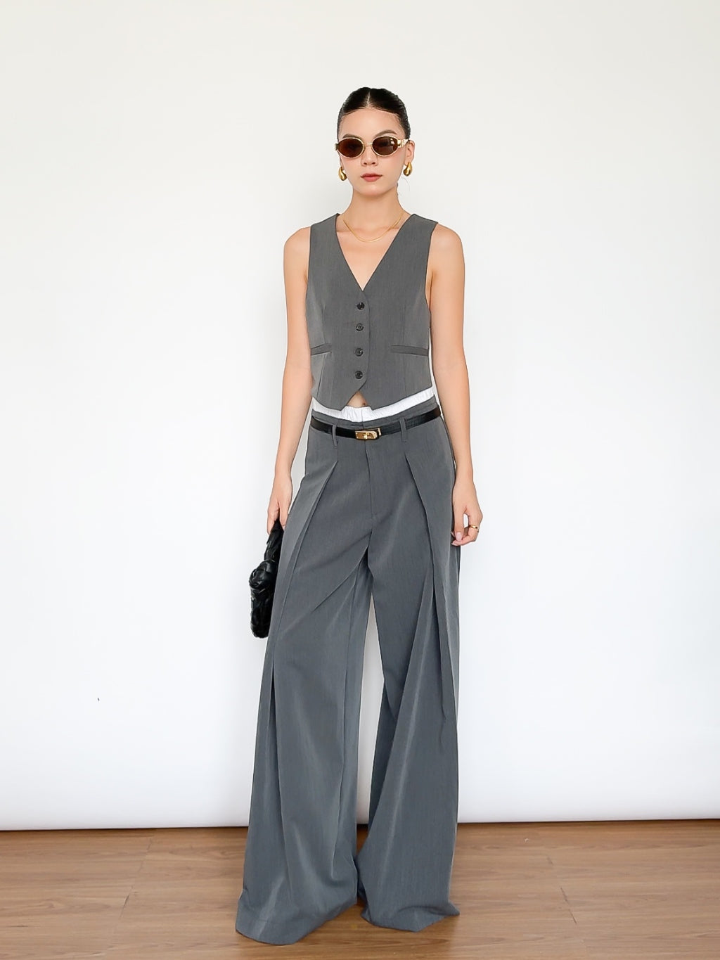 Set of Gile and Wide Leg Pants with Waistband in Emerel | 4176 | 4173 | Lana Official