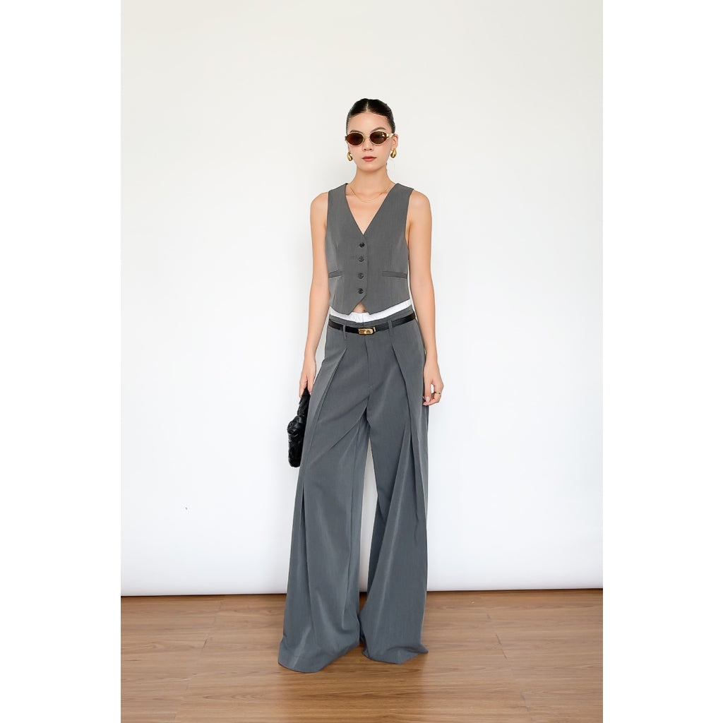 Set of Gile and Wide Leg Pants with Waistband in Emerel | 4176 | 4173 | Lana Official