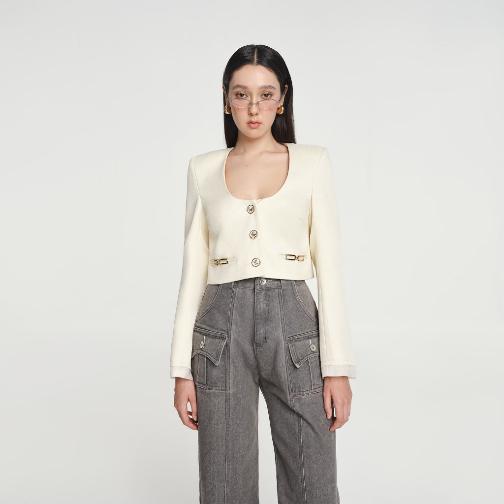 DEAR JOSÉ - ALESSANDRA long-sleeved jacket in beige woven fabric