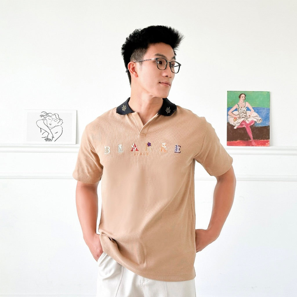 BLANKESPACE Holafloras Polo Shirt Beige Cotton Fabric Fashionable Men Women Unisex