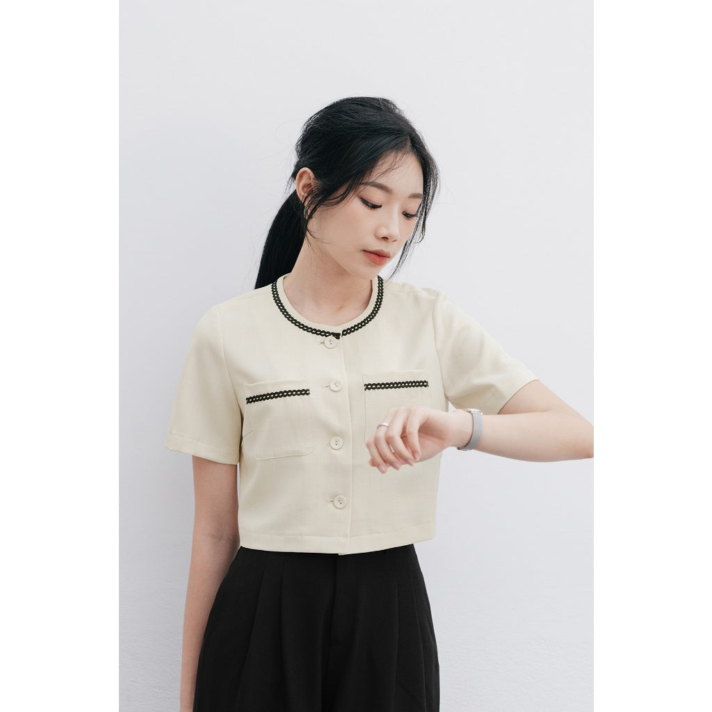 Round neck buttoned shirt with chest pockets VIEN TRAN V61B24H006