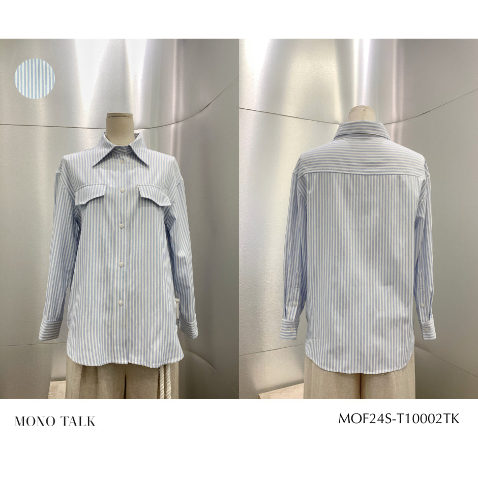 MONO TALK oversize shirt, rough material, pocket flap decorated with pearl buttons MOF24S-T10002TK