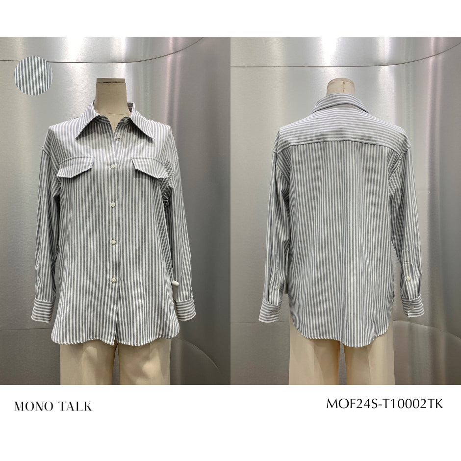 MONO TALK oversize shirt, rough material, pocket flap decorated with pearl buttons MOF24S-T10002TK