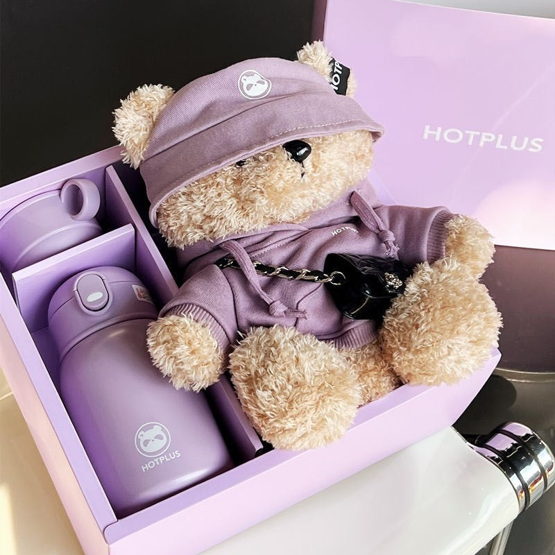 Hotplus cute Teddy Bear tumbler fullbox with gift bag, keeps heat for 6-10 hours