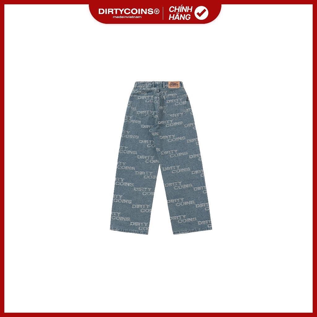 DirtyCoins Denim Baggy Frayed Logo Pants - Blue Wash