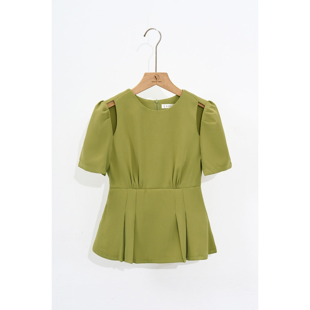 Women's shirt - puff sleeve shirt with waist detail - V61B22Q058