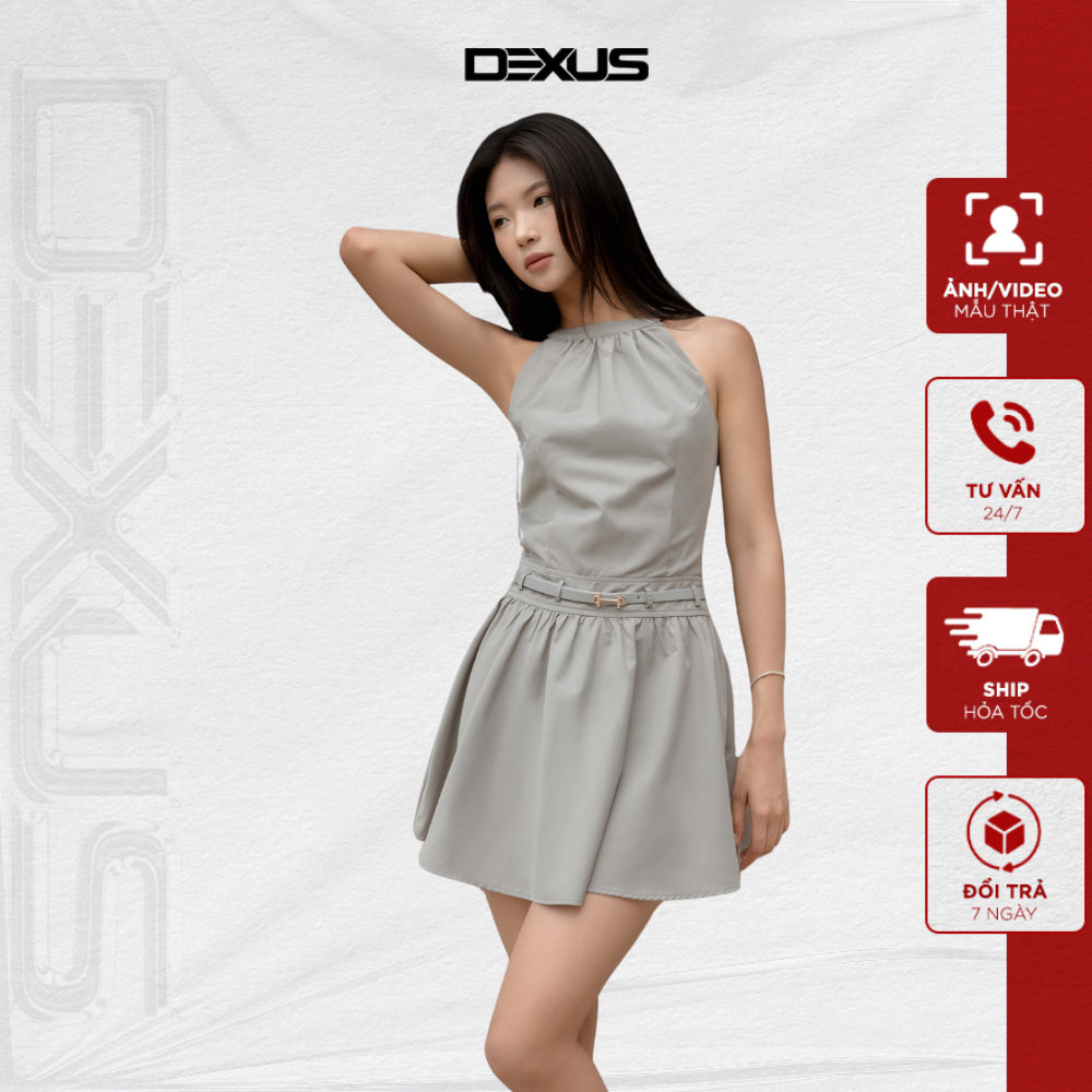 Basic Gray Women's Dress / Flared Dress with Sexy Camisole Collar ROSA DRESS_DXV150020