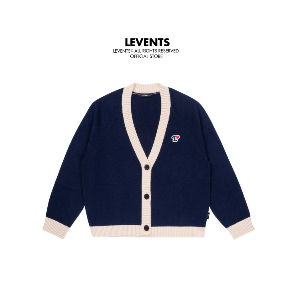 Levents Heart Line Knit Wool Cardigan/ Navy