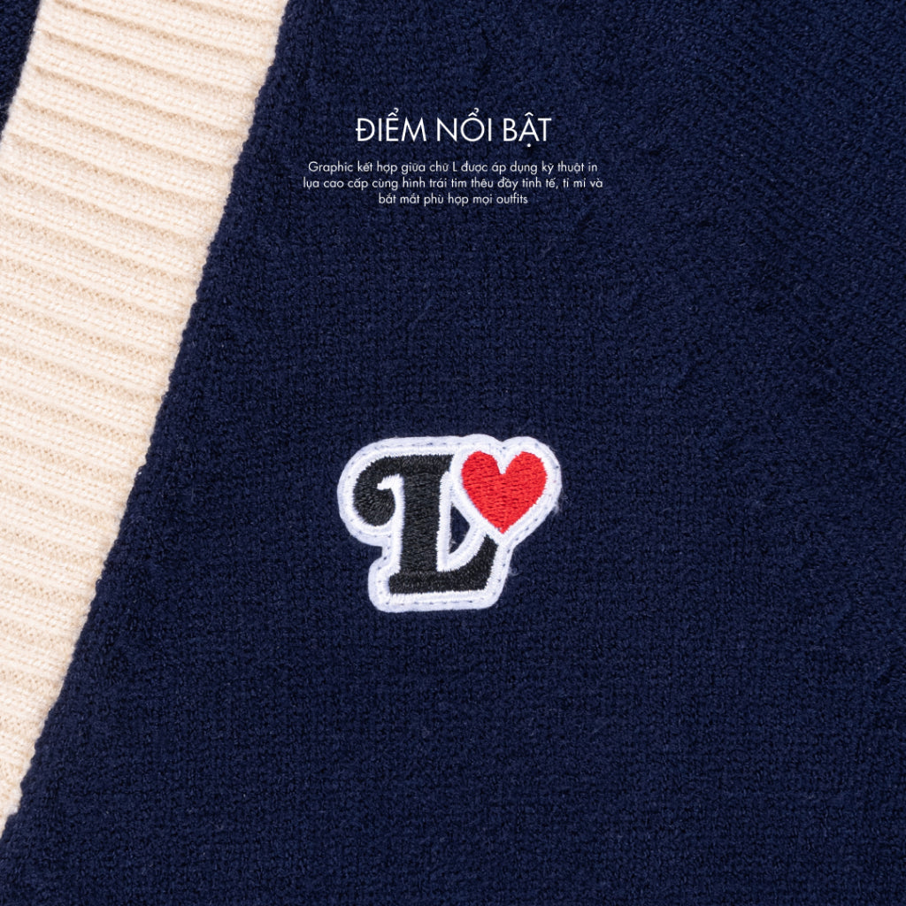 Levents Heart Line Knit Wool Cardigan/ Navy