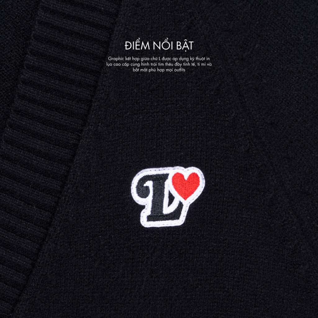 Levents Heart Knit Wool Cardigan/ Black