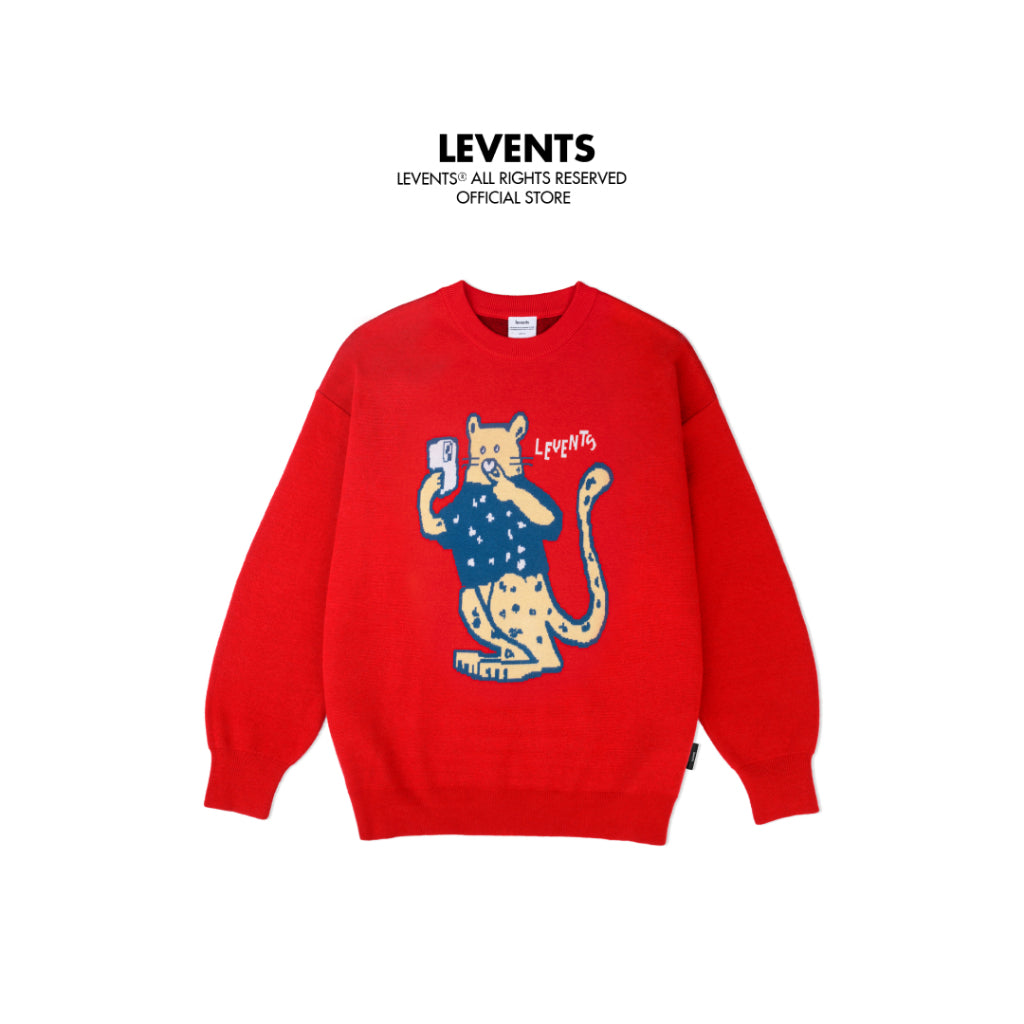 Áo Sweater Len Levents "My Animals" Series Panther/ Red