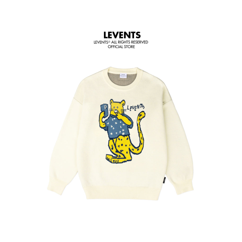 Levents "My Animals" Series Panther/ Cream Wool Sweater