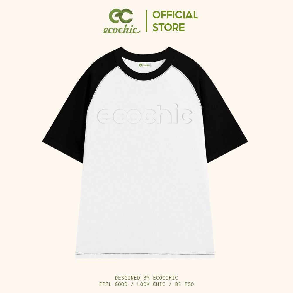 ECOCHIC EMBOSSED WORD RAGLAN T-shirt Local Brand Genuine Unisex Loose Form Oversize Premium Cotton 100% B022 